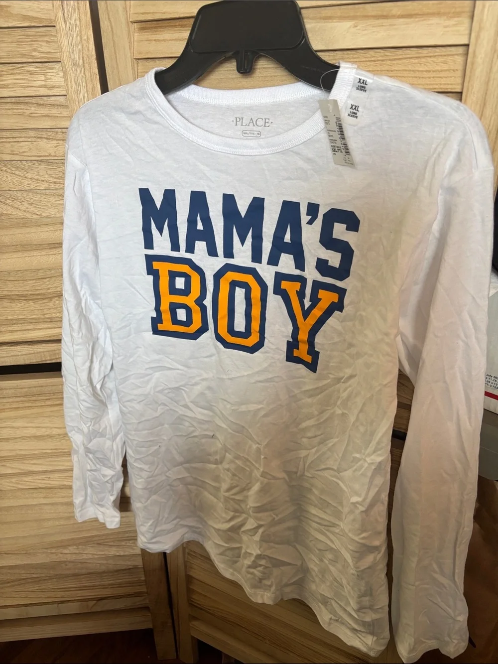 The Children's Place White tee with Navy & Yellow 'MAMA'S BOY' XXL NWT